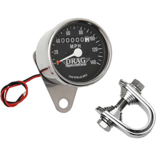 DRAG SPECIALTIES DS-244132 Drag Specialties 2.4" Mph Mini Led Mechanical Speedometer/Indicators - Chrome Housing - Black Face - 2240:60