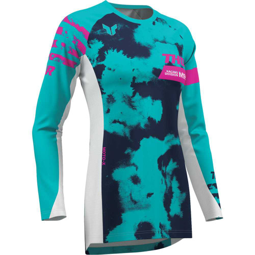 THOR Thor Women'S Launchmode Bleach Jersey - White/Aqua - Medium