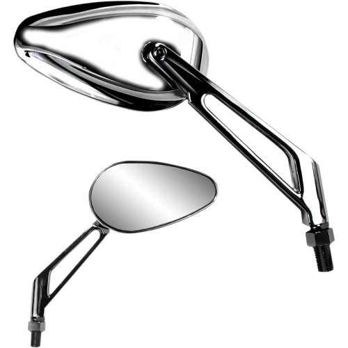 PARTS UNLIMITED Parts Unlimited Mirror - X-Treme Mini - Side View - Teardrop - Billet - Short - Chrome - Each