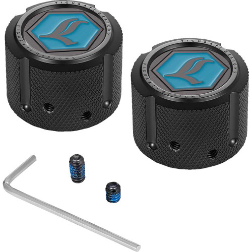 FIGURATI DESIGNS FD02FACBLK Axle Nut Cover - Front - Stainless Steel - Legends Suspension Logo - Black Fd02-Fac-Blk