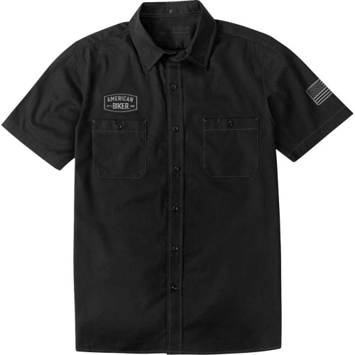 AMERICAN BIKER ABBSAM16ST8BCHMR Biker Sam Contrast Stitch Shop Shirt - Black/Gray - Medium Abbsam16St8Bchmr