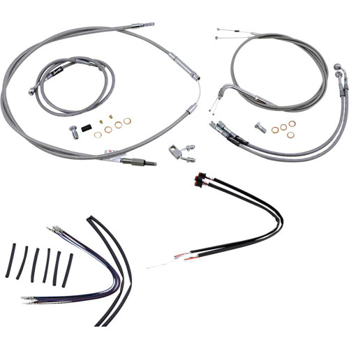 BURLY BRAND B301128 Burly Brand Complete Stainless Braided Handlebar Cable/Brake Line Kit - 16" Ape Hanger Handlebars B30-1128