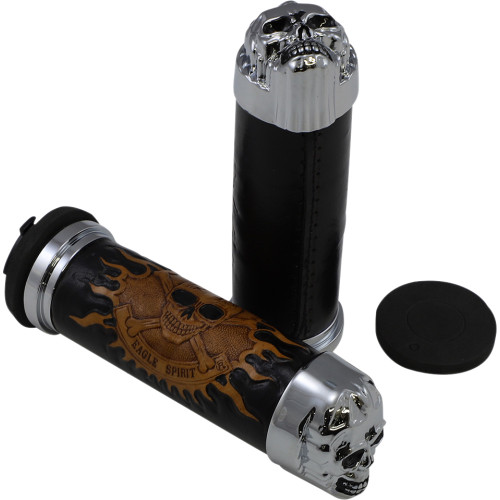 Drag Specialties Grips - Skull Grips - Plain Eyes - Chrome