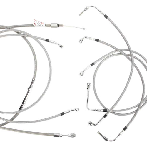BURLY BRAND B301104 Burly Brand Complete Stainless Braided Handlebar Cable/Brake Line Kit - 15" Ape Hanger Handlebars B30-1104