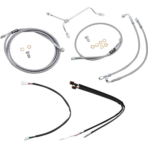 BURLY BRAND B301164 Burly Brand Complete Stainless Braided Handlebar Cable/Brake Line Kit - 14" Ape Hanger Handlebars B30-1164