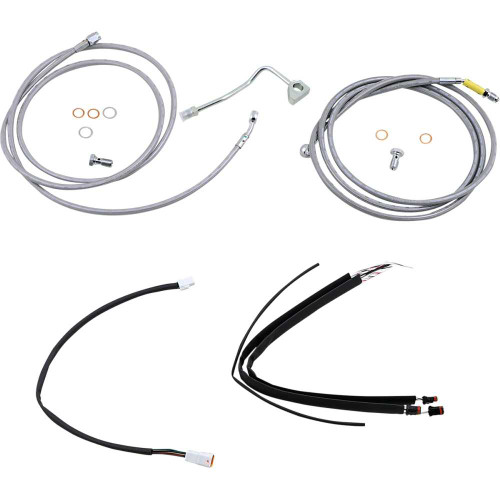 BURLY BRAND B301233 Burly Brand Complete Stainless Braided Handlebar Cable/Brake Line Kit - 15" Ape Hanger Handlebars B30-1233