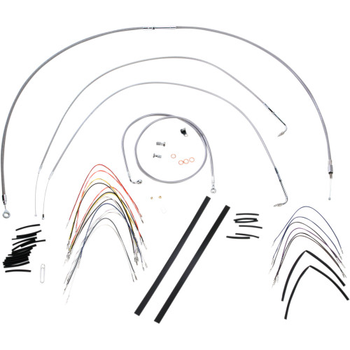 Burly Brand Complete Stainless Braided Handlebar Cable/Brake Line Kit - 14" Ape Hanger Handlebars B30-1050