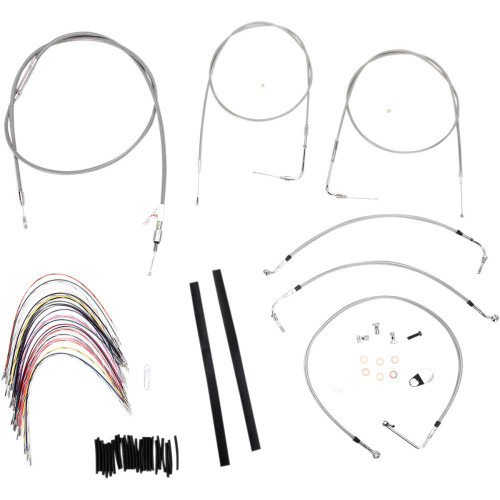 BURLY BRAND B301079 Burly Brand Complete Stainless Braided Handlebar Cable/Brake Line Kit - 14" Ape Hanger Handlebars B30-1079