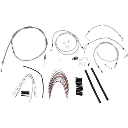 BURLY BRAND B301094 Burly Brand Complete Stainless Braided Handlebar Cable/Brake Line Kit - 14" Ape Hanger Handlebars B30-1094