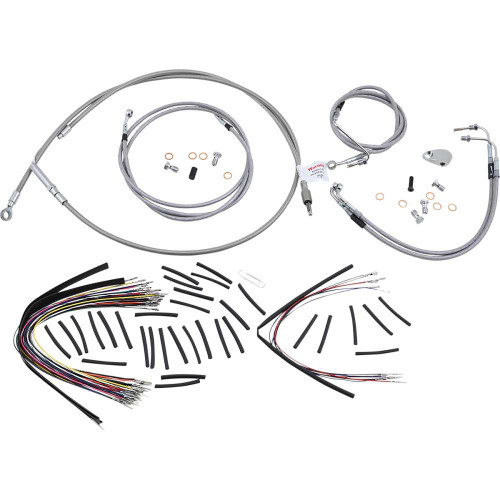 BURLY BRAND B301096 Burly Brand Complete Stainless Braided Handlebar Cable/Brake Line Kit - 18" Ape Hanger Handlebars B30-1096