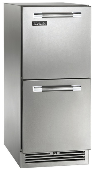 Perlick 15" Signature Series Outdoor Marine Grade Refrigerator with Stainless Steel Drawers - HP15RM-4-5