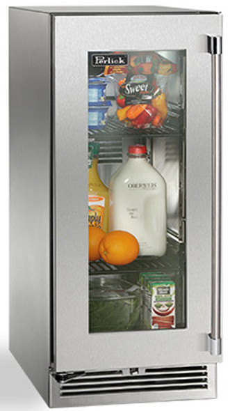 Perlick 15" Signature Series Outdoor Marine Grade Beverage Center with Stainless Steel Glass Door - HP15BM-4-3