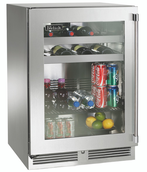 Perlick 24" Signature Series 18" Shallow Depth Indoor Beverage Center with Stainless Steel Glass Door - HH24BS-4-3