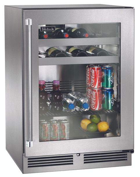 Perlick 24" Signature Series Outdoor Dual Zone Refrigerator/Wine Reserve with Stainless Steel Glass Door - HP24CO-4-3