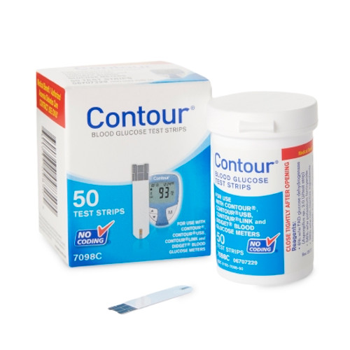 7X Blood Glucose Test Strips Contour® 50 Strips per Box Uses a tiny 0.6 microliter blood sample For Contour® Meter