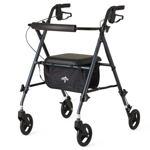 4 Wheel Rollator McKesson Silver Folding Aluminum Frame