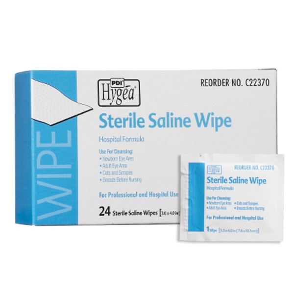 Saline Wipe Hygea® Individual Packet Saline Unscented 24 Count