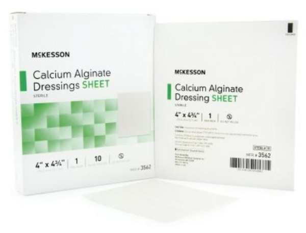 2X Calcium Alginate Dressing McKesson 4 X 4-3/4 Inch Rectangle Calcium Alginate Sterile