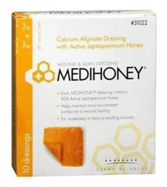 2X MEDIHONEY Square Calcium Alginate Dressing, 2 Inch, Sterile