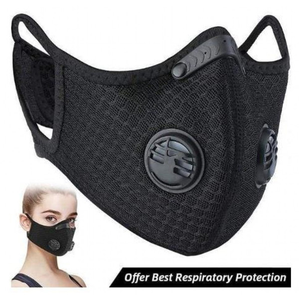 10 Sport Face Mask With Exhalation Valves - Black - Active Carbon - Adjustable