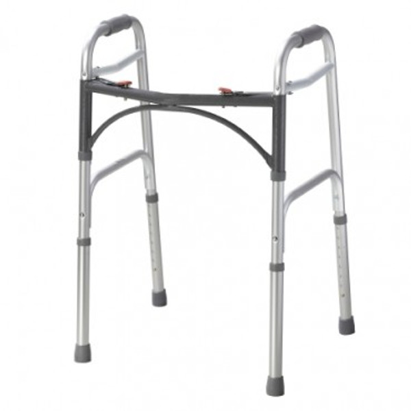 2X Dual Release Folding Walker Adjustable Height drive™ Deluxe Aluminum Frame 350 lbs. Weight Capacity 32 to 39 Inch Height