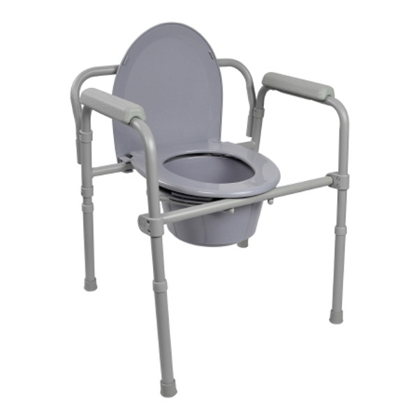 2X Folding Commode Chair McKesson Fixed Arm Steel Frame Back Bar 13-1/2 Inch Seat Width