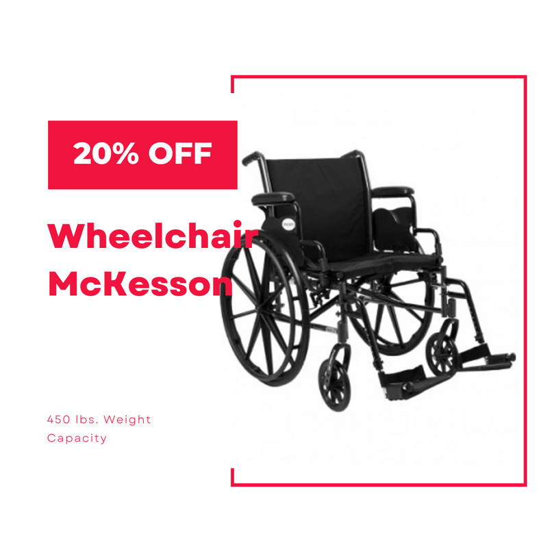 Wheelchair McKesson Dual Axle Desk Length Arm Removable Padded Arm Style Swing-Away Footrest Black Upholstery 24 Inch Seat Width 450 lbs. Weight Capacity