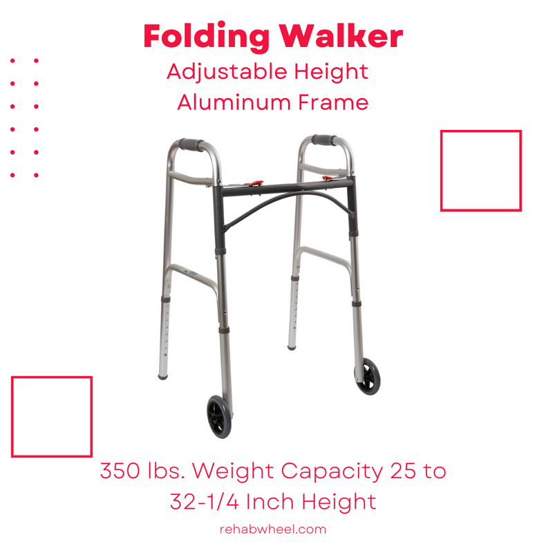 Folding Walker Adjustable Height McKesson Aluminum Frame 350 lbs. Weight Capacity 25 to 32-1/4 Inch Height