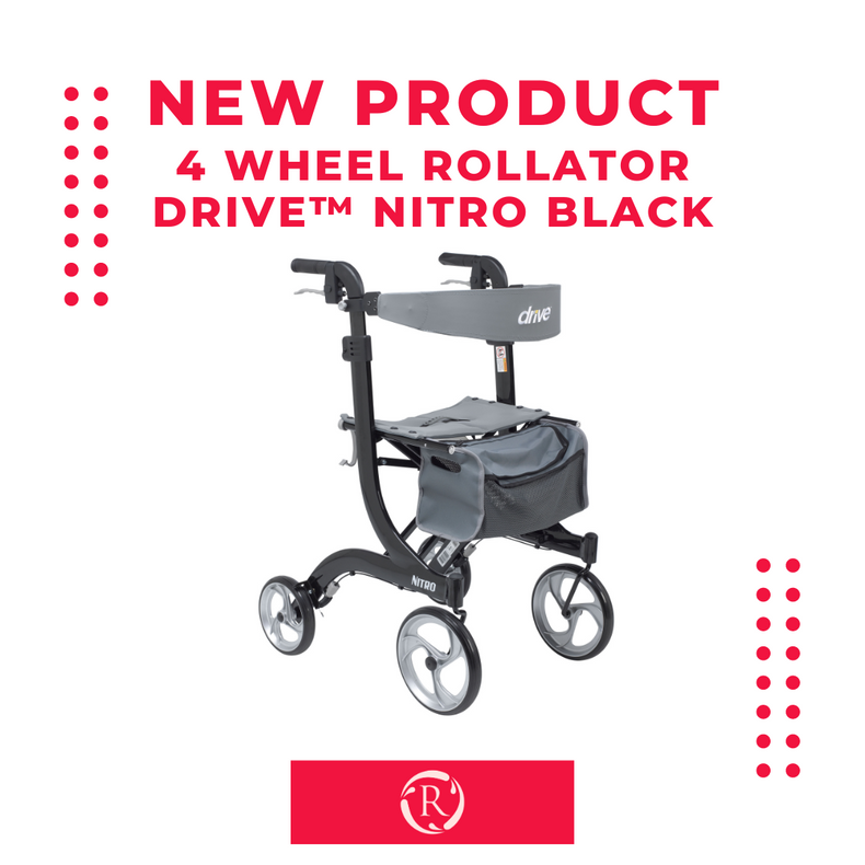 4 Wheel Rollator drive™ Nitro Black Tall Height Aluminum Frame