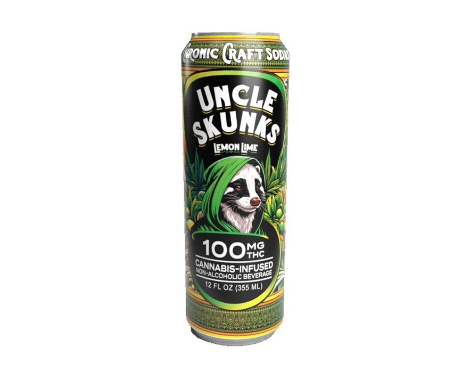 Experience the Crisp and Invigorating Taste of Uncle Skunks Chronic Craft 100mg THC Soda- 12oz - Lemon Lime