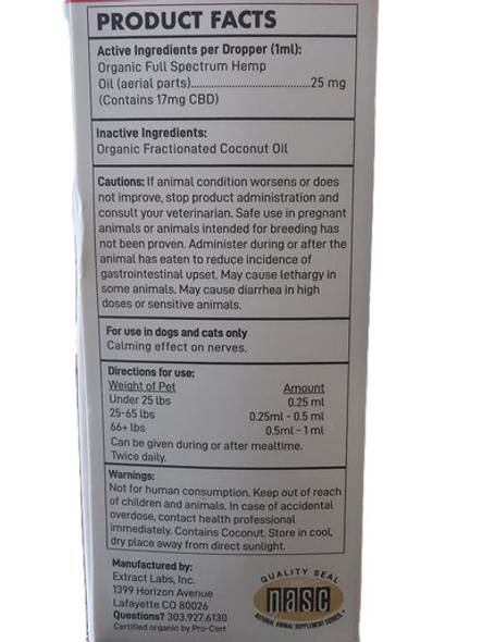 500mg Pet CBD Tincture - Ingredients