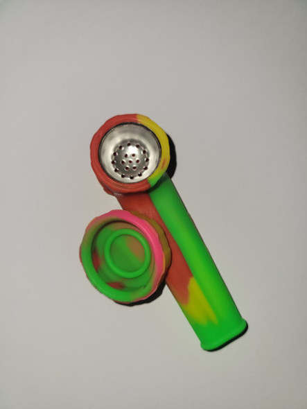 Silicone Tobacco Pipe with Cap and Metal Bowl