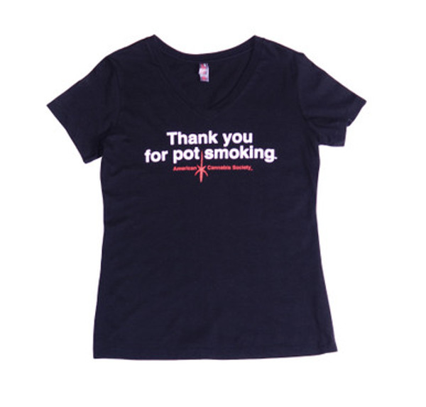 Large Womens Thank You For Pot Smoking V-Neck T-Shirt