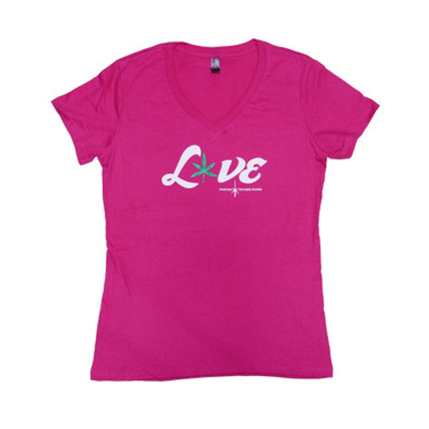 ACS Weed Love Pink V-Neck Womens Tee in Size Medium
