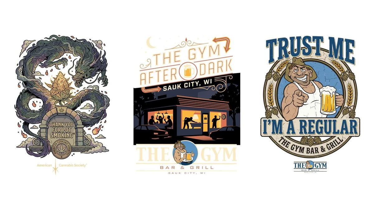 Sauk City THCA dispensary shirt designs – Thank You For Pot Smoking® dragon, The Gym After Dark and Trust Me I'm a Regular