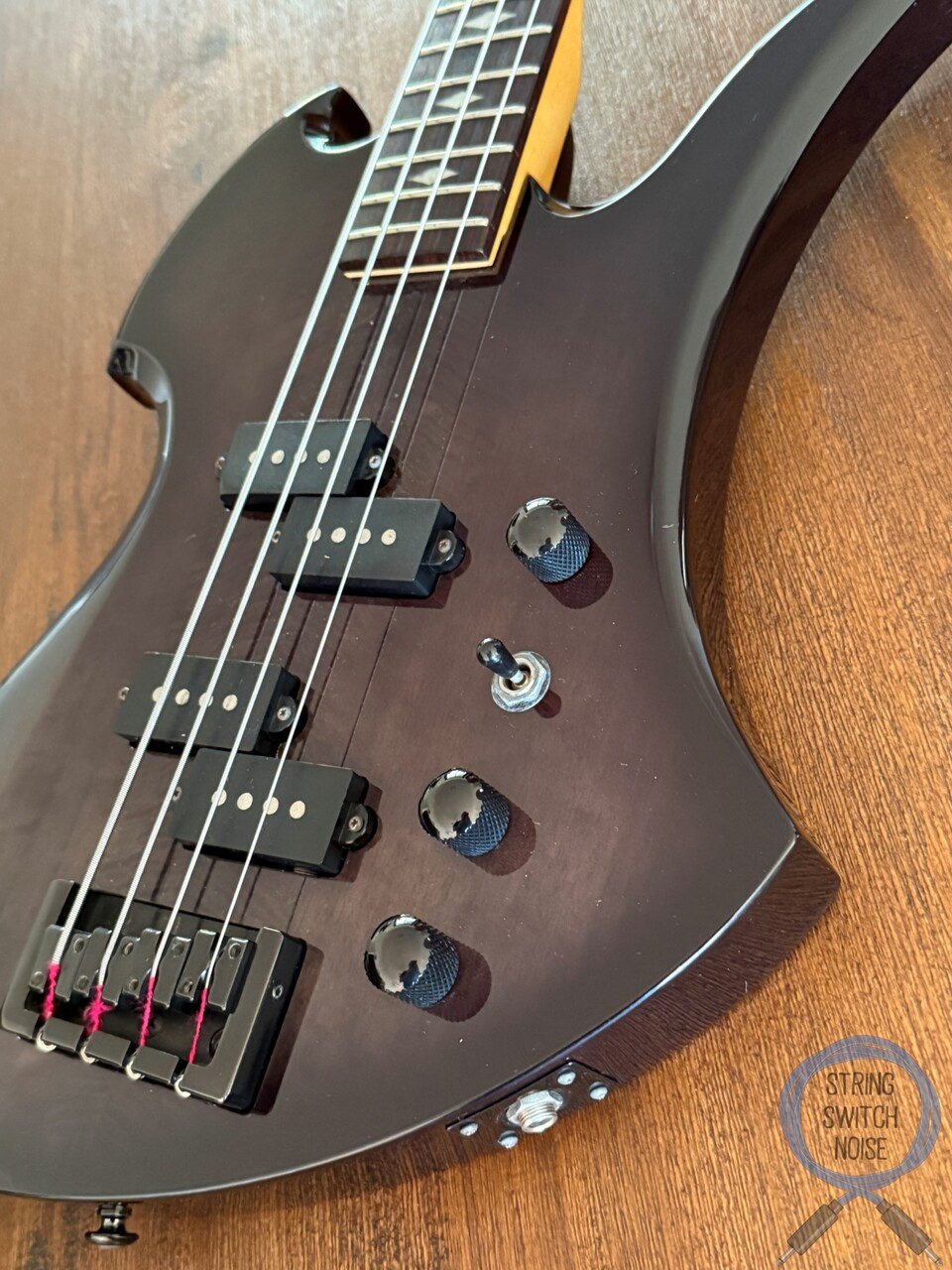 BC Rich Mockingbird Bass, Transparent Black, 2000s, Dual P Pickups