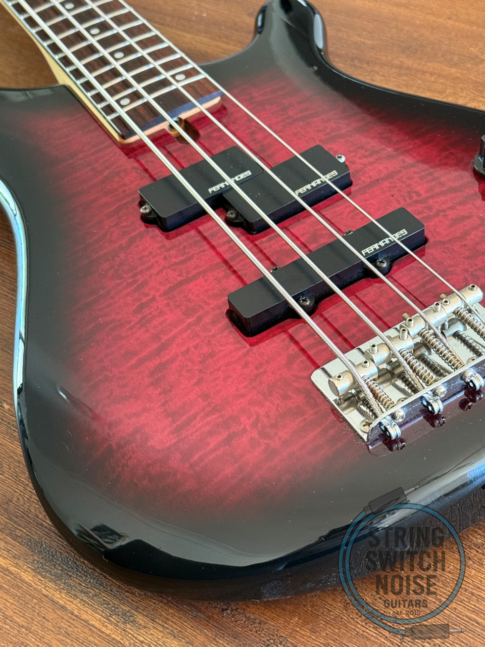 Fernandes Revolver Bass, Quilted Red Burst, 1990s, FRB-40