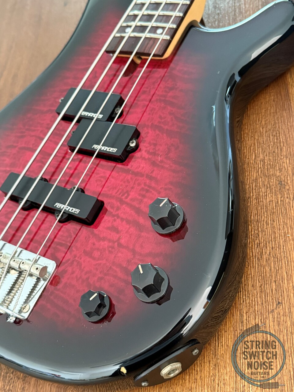Fernandes Revolver Bass, Quilted Red Burst, 1990s, FRB-40
