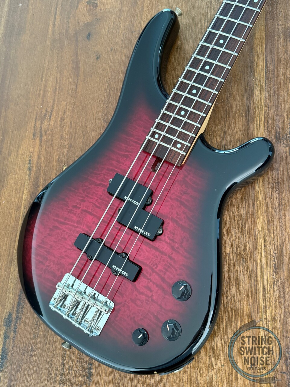 Fernandes Revolver Bass, Quilted Red Burst, 1990s, FRB-40