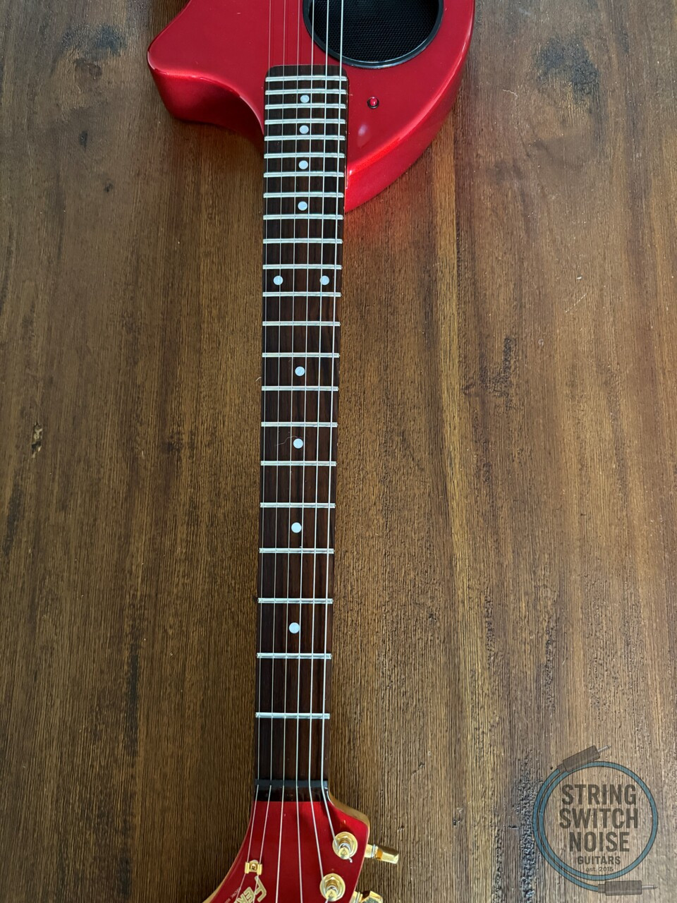 Fernandes ZO-3, Metallic Red, 2000s Nomad Travel Guitar, w/Onboard Speaker