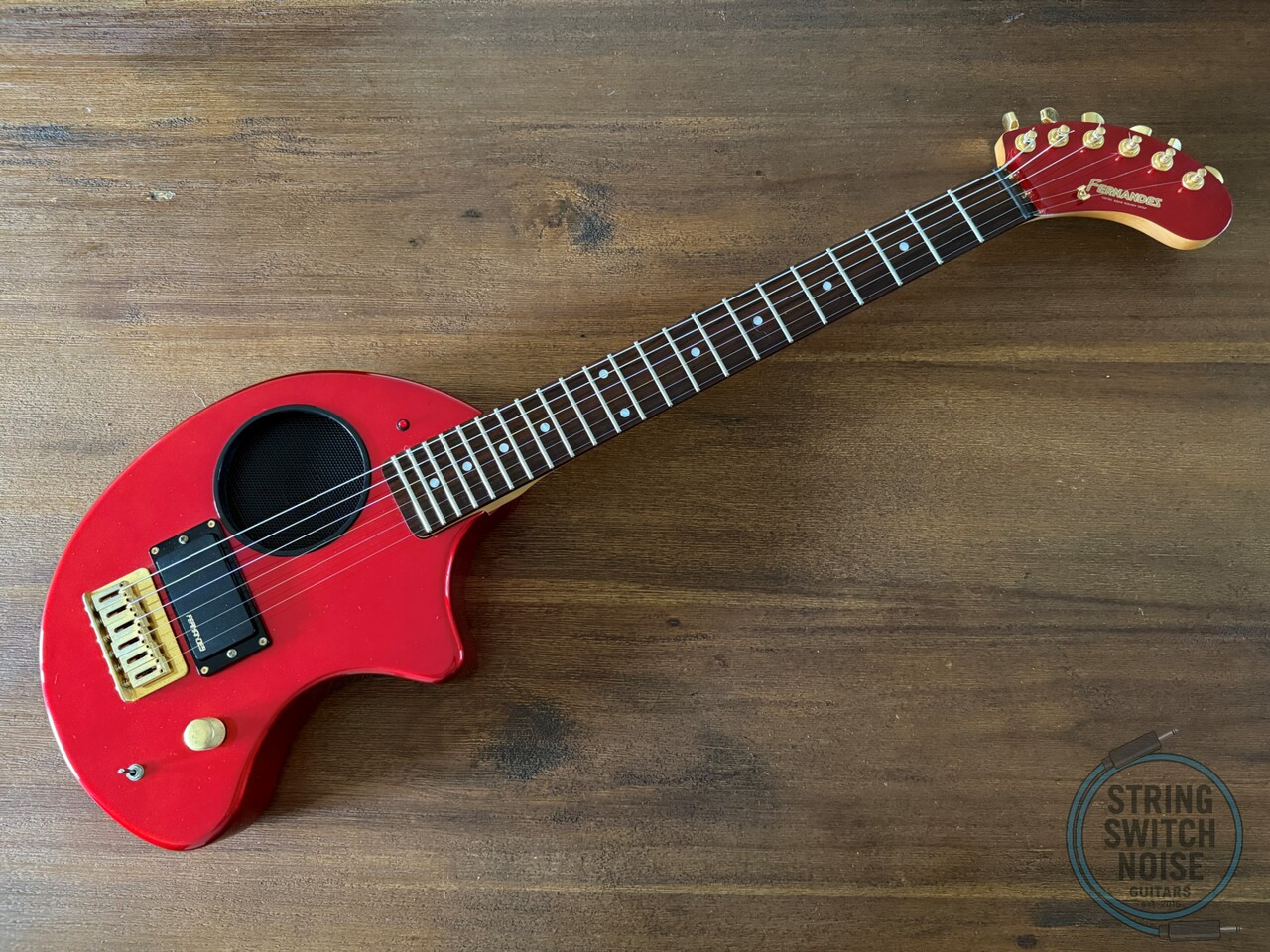 Fernandes ZO-3, Metallic Red, 2000s Nomad Travel Guitar, w/Onboard Speaker