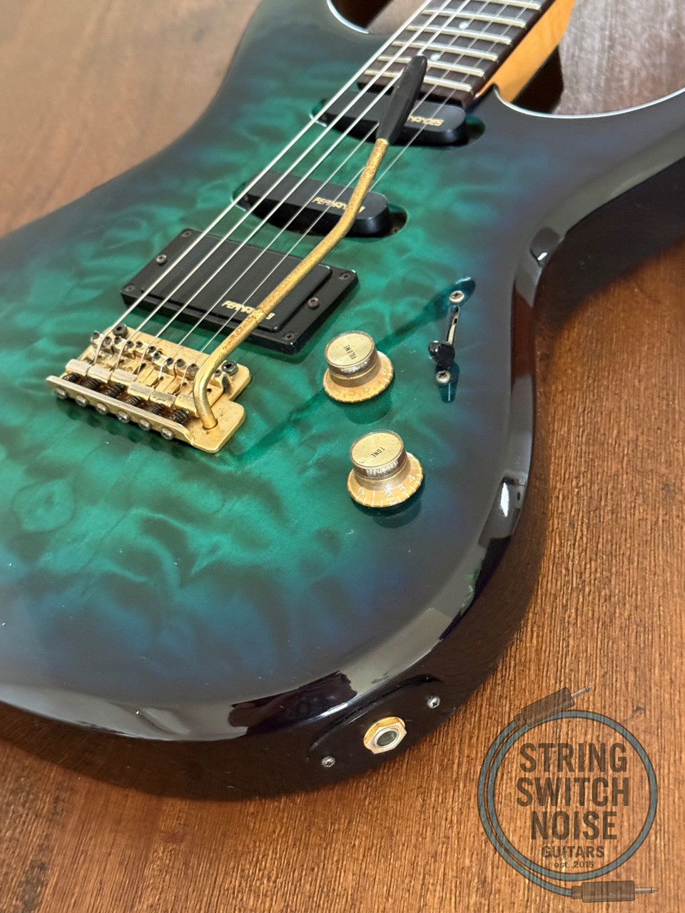 Fernandes HSS Super Strat, Quilted Aqua Burst, MIJ, 1990s