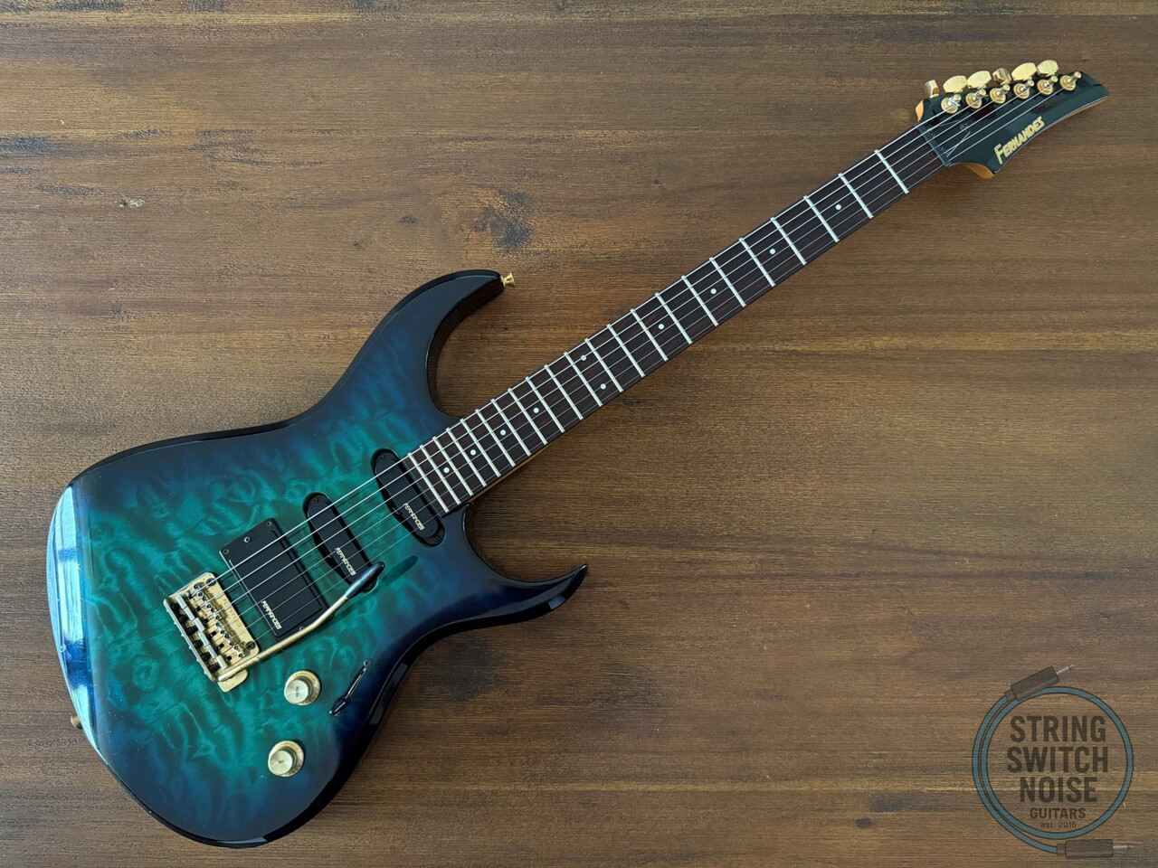 Fernandes HSS Super Strat, Quilted Aqua Burst, MIJ, 1990s