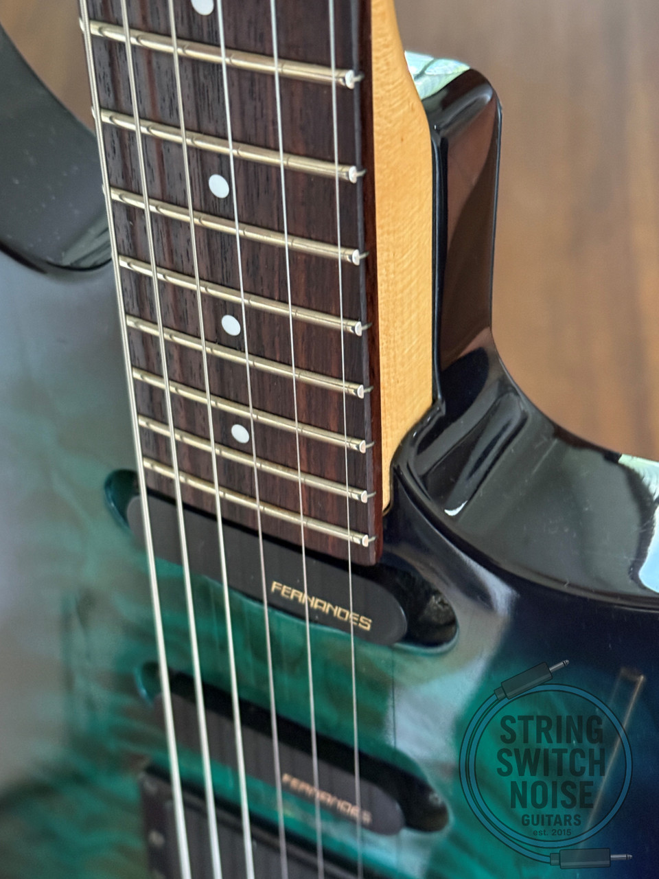 Fernandes HSS Super Strat, Quilted Green Burst, MIJ, 1990s