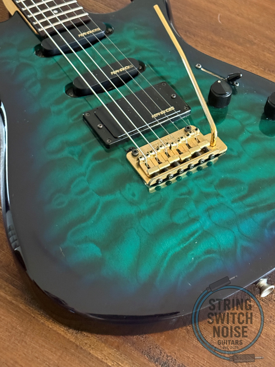 Fernandes HSS Super Strat, Quilted Green Burst, MIJ, 1990s