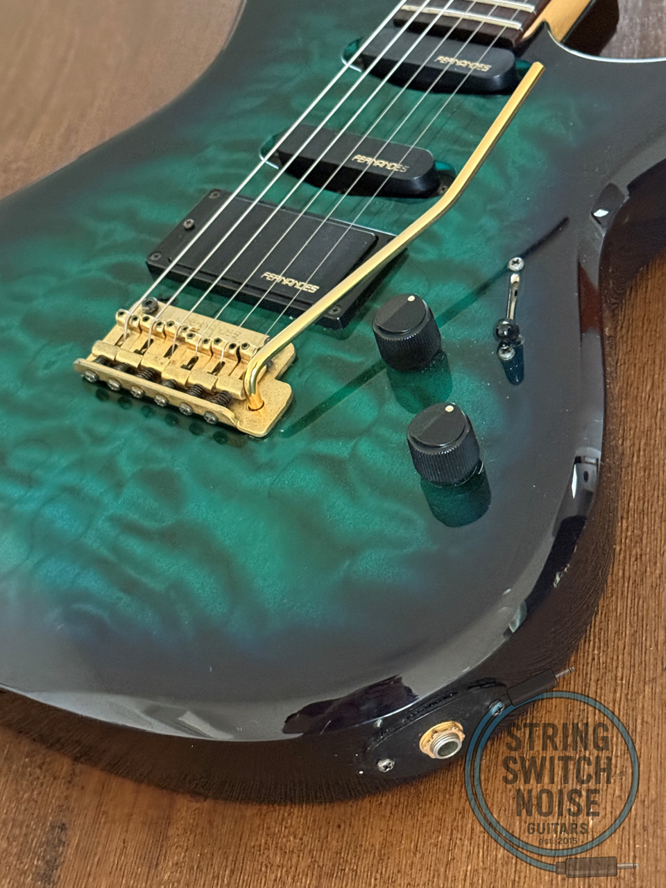 Fernandes HSS Super Strat, Quilted Green Burst, MIJ, 1990s