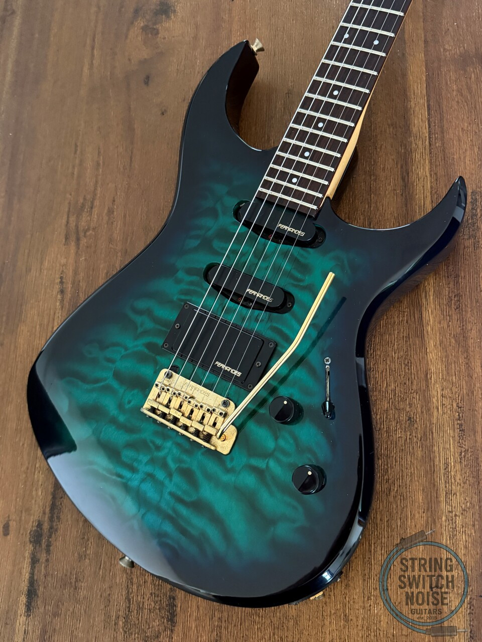 Fernandes HSS Super Strat, Quilted Green Burst, MIJ, 1990s