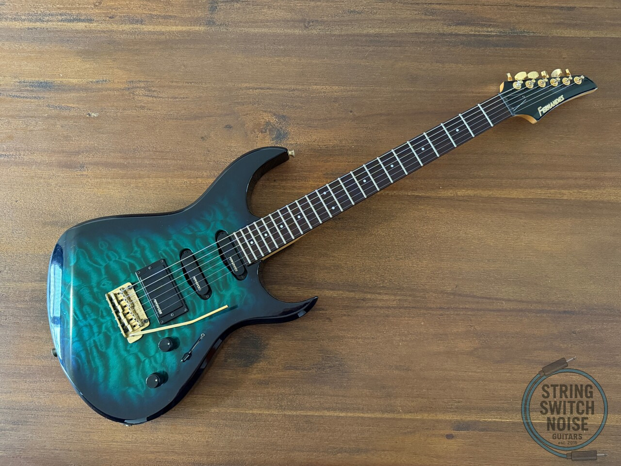 Fernandes HSS Super Strat, Quilted Green Burst, MIJ, 1990s