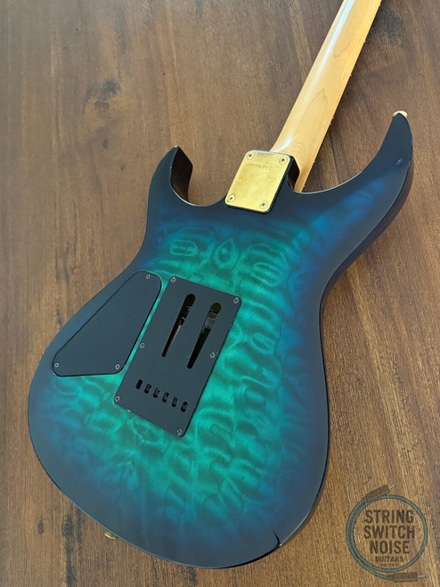 Fernandes HSS Super Strat, Quilted Aqua Burst, MIJ, 1990s