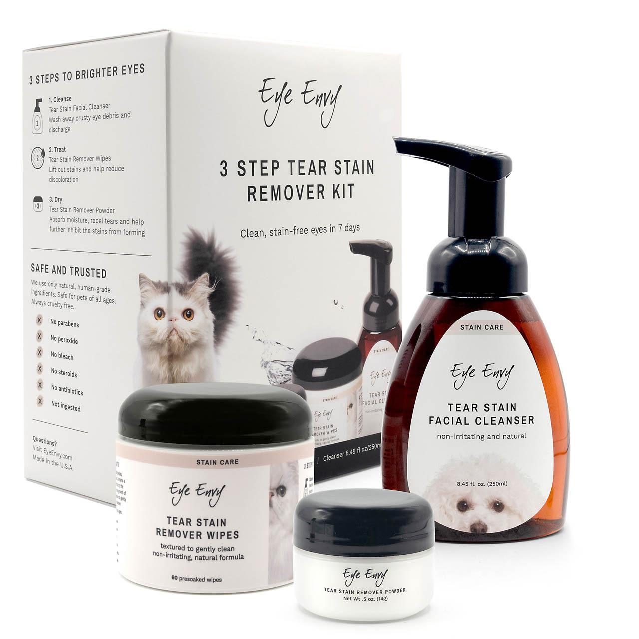 3-Step Tear Stain Remover Kit for Cats